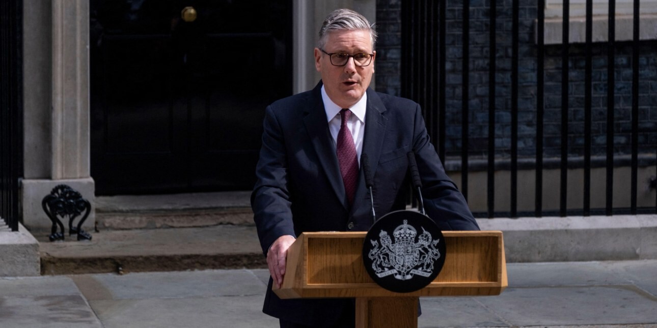 British prime minister Keir Starmer stood in front of a podium outside 10 Downing Street.
