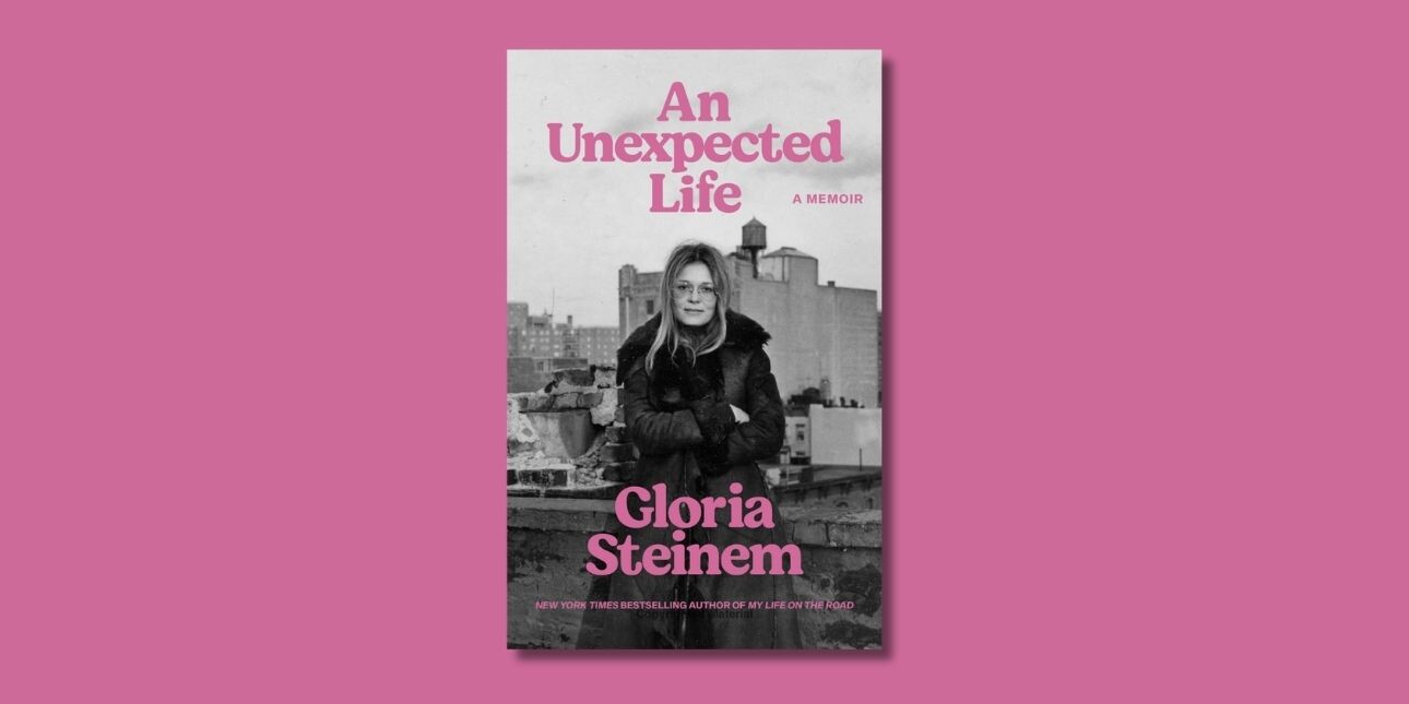 Book cover featuring a black and white full length photograph of Gloria Steinem