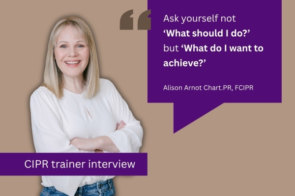 A cut out of Alison Arnot. A quote reads: Ask yourself not what should I do? but what do I want to achieve?