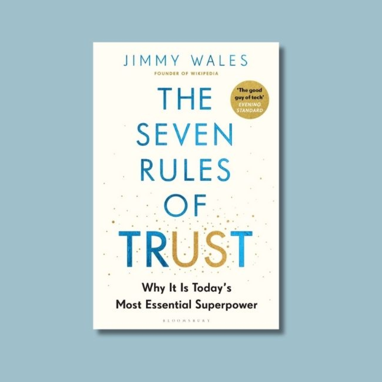 The white typographical cover of The Seven Rules of Trust on an eggshell blue background