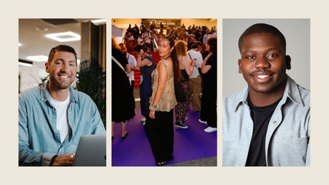 A triptych of three images of Ollie Manser, Leticia Callista and Tariq Peters